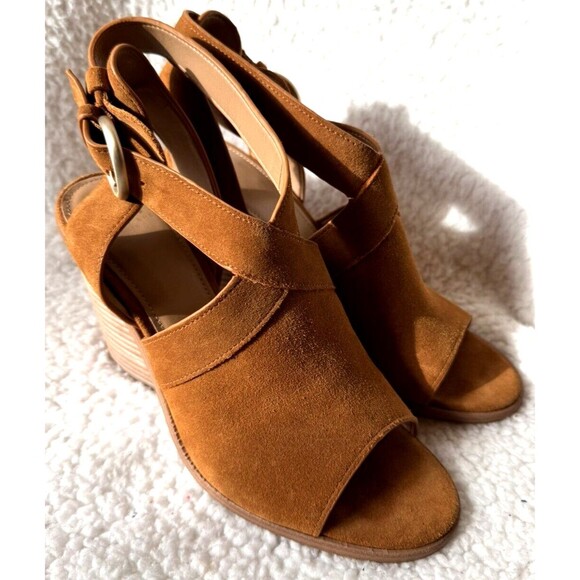 Marc Fisher Suede Sandals Womens 8 US Strappy Block Heel Brown Open Toe Booties - Picture 5 of 13